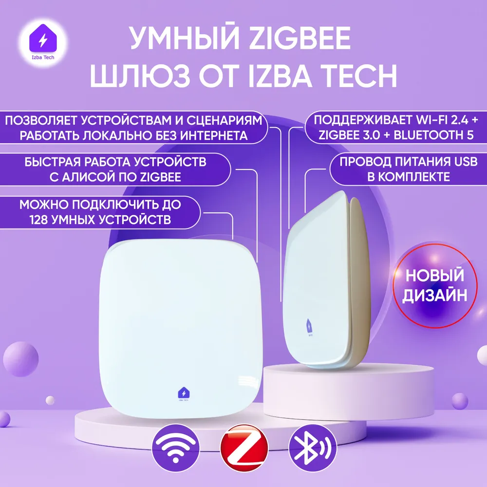 Izba Tech Шлюз белый Zigbee 3.0+WIFI+BLE5.0 блок управления для умных  устройств и датчиков 0068-2