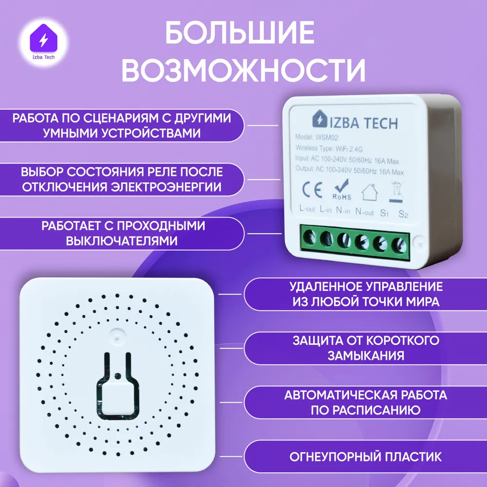 Izba Tech Умное реле контроллер для умного дома с Яндекс Алисой 16А Tuya Wi- Fi Mini 0077 - купить в Санкт-Петербурге: цены, характеристики, фото и  отзывы