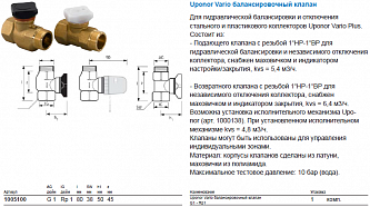 Uponor Vario балансировочный клапан для коллекторов G1-Rp1, комплект (1005100)