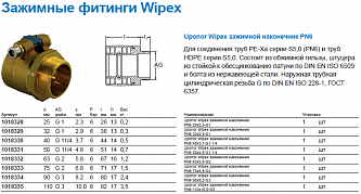 Uponor Wipex зажимной наконечник PN6 50x4,6-G1 1/4“НР (1018331)