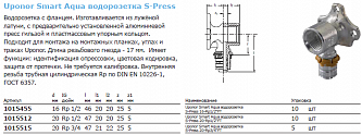 Uponor Smart Aqua S-Press водорозетка 20-Rp1/2“ВР (1015512)