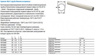 Uponor MLC труба белая 75x7,5 1м (1013453)
