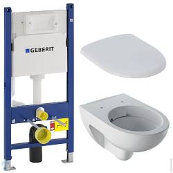 Geberit Duofix Инсталляция хром клавиша Delta51 + унитаз Renova без ободка + сиденье slim микролифт