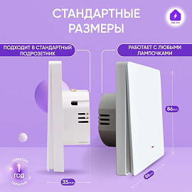 Izba Tech Умный выключатель одноклавишный с WIFI для умного дома БЕЗ НУЛЯ с подсветкой 00206