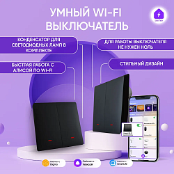 Умный выключатель двухклавишный импульсный с WIFI БЕЗ НУЛЯ с подсветкой 00206-4