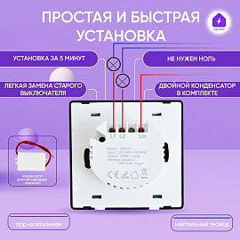 Izba Tech Умный выключатель двухклавишный импульсный с WIFI БЕЗ НУЛЯ с подсветкой 00206-4