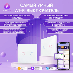 Умный сенсорный выключатель WIFI для Алисы на 2000вт, двухклавишный 704