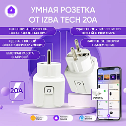 Умная Wi-Fi розетка голосовое управление Алиса 20А с отслеживанием энергопотребления 0007