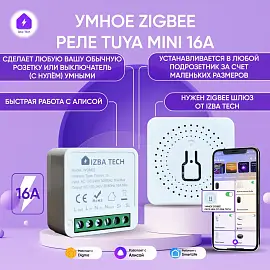 Izba Tech Умное ZIGBEE 3.0 Реле контроллер для Яндекс Алисы 16А Tuya Mini мощность 3500 Вт 00153