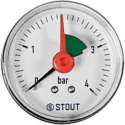 STOUT Манометр аксиальный с указателем предела Dn 50 мм 1/4 до 4 бар, SIM-1007-500408