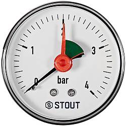 STOUT Манометр аксиальный с указателем предела Dn 63 мм 1/4 до 4 бар, SIM-1007-630408
